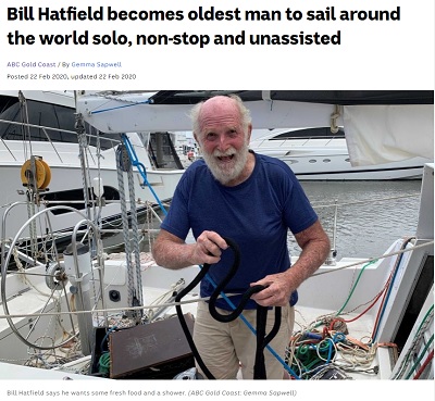 Bill Hatfield becomes oldest man to sail around the world solo, non-stop and unassisted
